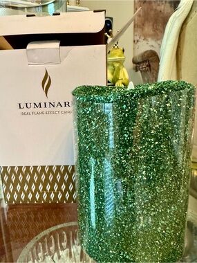 Luminary NEW Green Glitter Flameless Candle